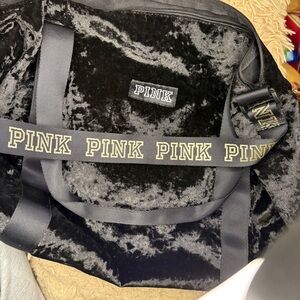 Victoria’s Secret PINK Black Crushed Velvet Weekender Duffel Gym Bag